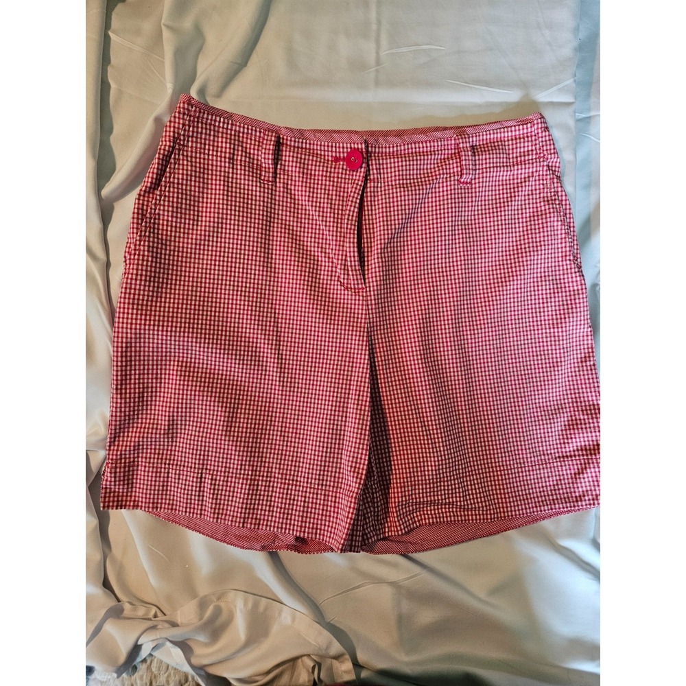 Talbots Shorts Womens 8 Pink Plaid Flat Front Lightweight Short Chino